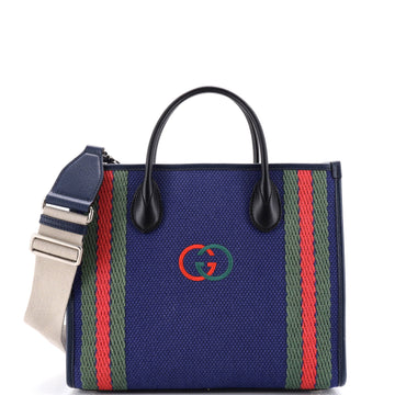 Interlocking G Web Tote Embroidered Canvas Medium