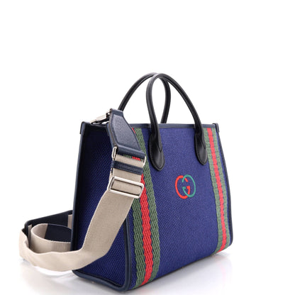 Interlocking G Web Tote Embroidered Canvas Medium