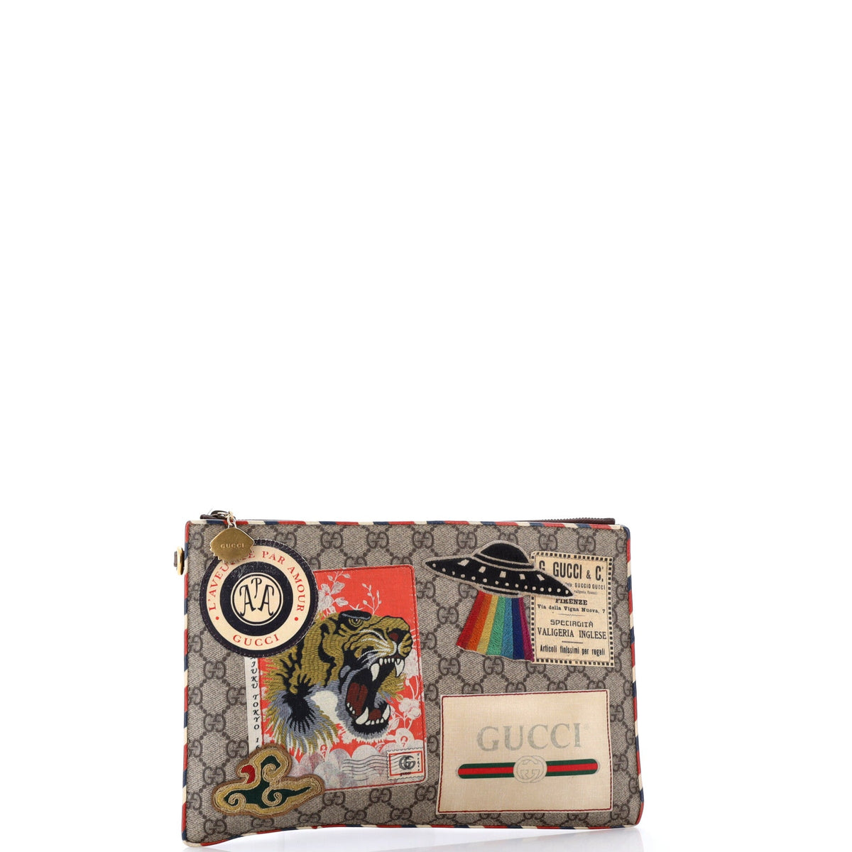 Courrier Pouch GG Coated Canvas with Applique