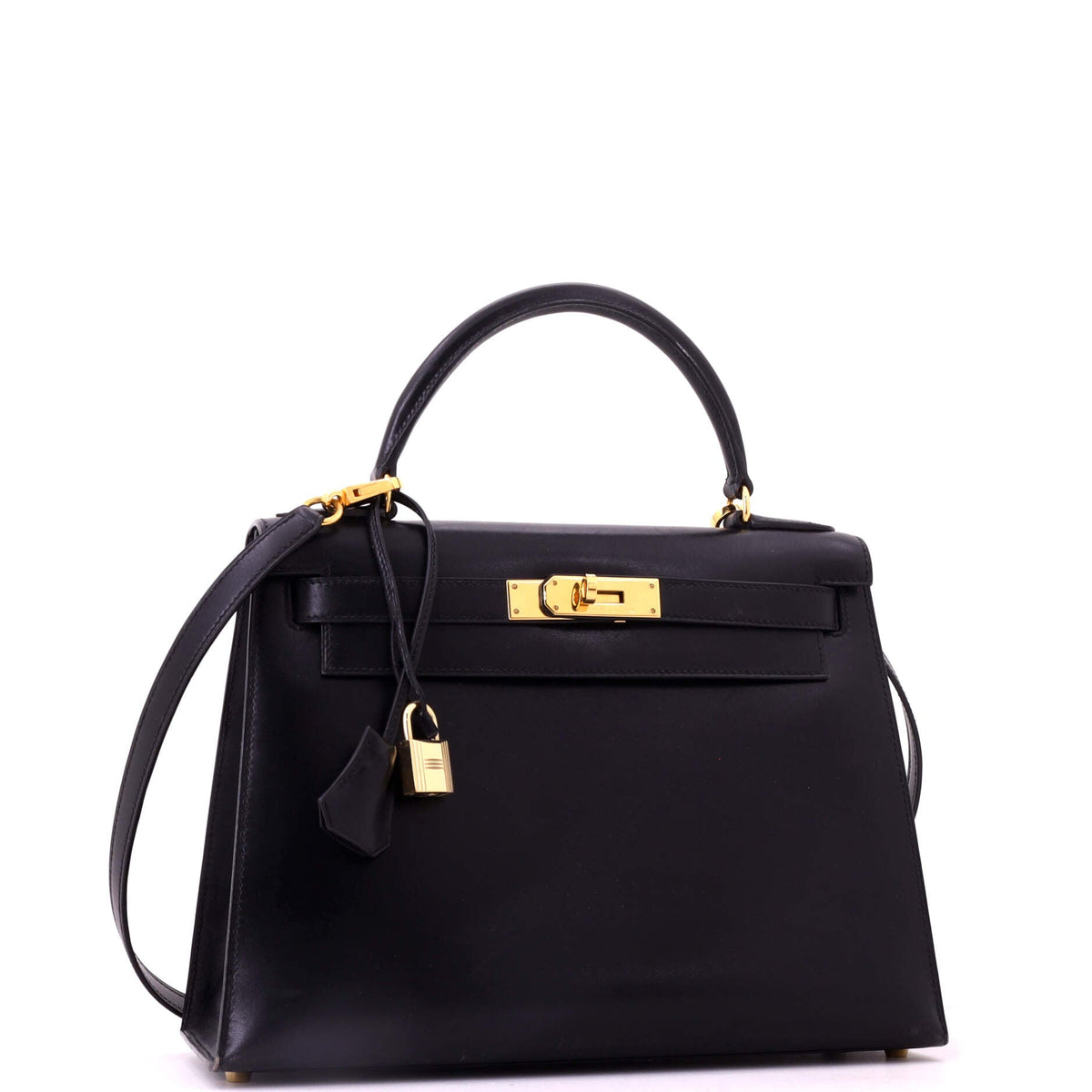 Kelly Handbag Noir Box Calf with Gold Hardware 28