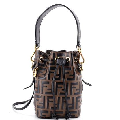 Mon Tresor Bucket Bag Zucca Embossed Leather Mini