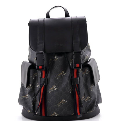 Double Pocket Buckle Backpack Printed GG Coated Canvas Large