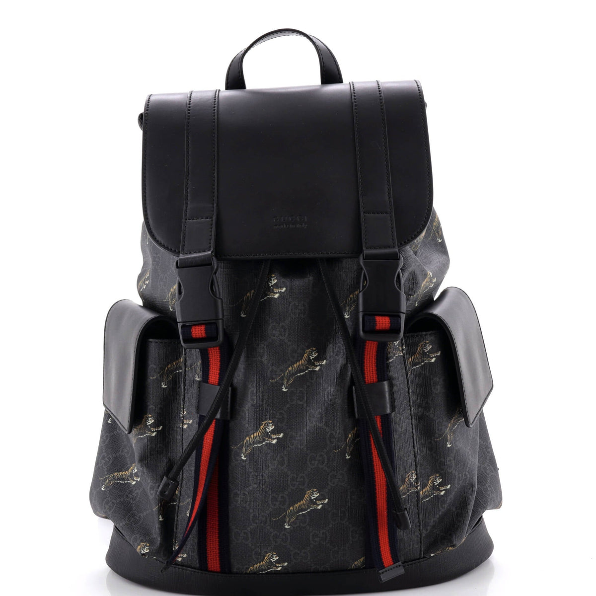 Double Pocket Buckle Backpack Printed GG Coated Canvas Large