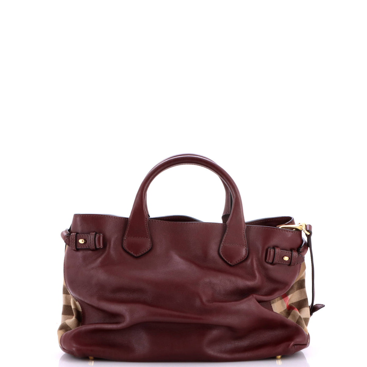 Banner Tote Leather and House Check Canvas Medium