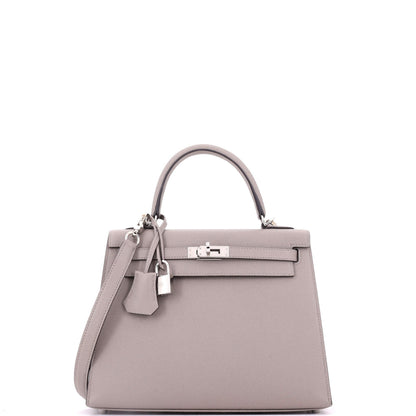 Kelly Handbag Gris Asphalte Epsom with Palladium Hardware 25