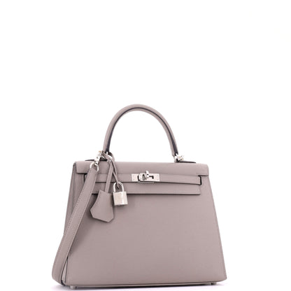 Kelly Handbag Gris Asphalte Epsom with Palladium Hardware 25