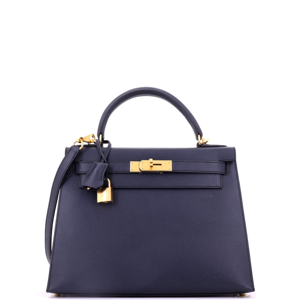 Kelly Handbag Bleu Indigo Epsom with Gold Hardware 28