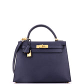 Kelly Handbag Bleu Indigo Epsom with Gold Hardware 28