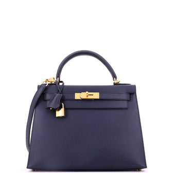 Kelly Handbag Bleu Indigo Epsom with Gold Hardware 28