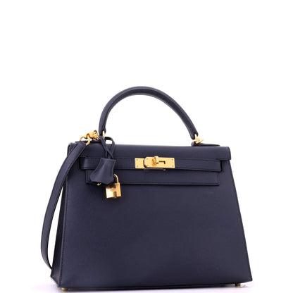 Kelly Handbag Bleu Indigo Epsom with Gold Hardware 28