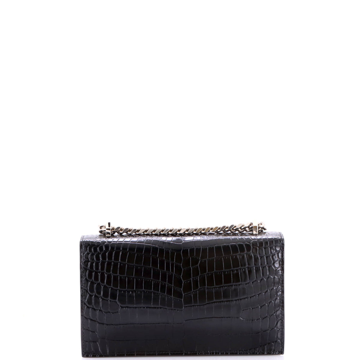 Jewelled Flap Satchel Crocodile Embossed Leather Medium