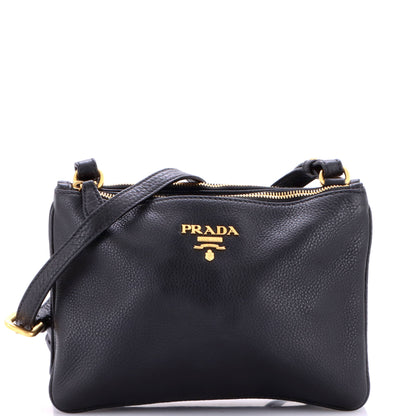 Double Zip Crossbody Bag Vitello Daino Small