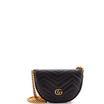 GG Marmont Half Moon Flap Crossbody Bag Matelasse Leather Mini