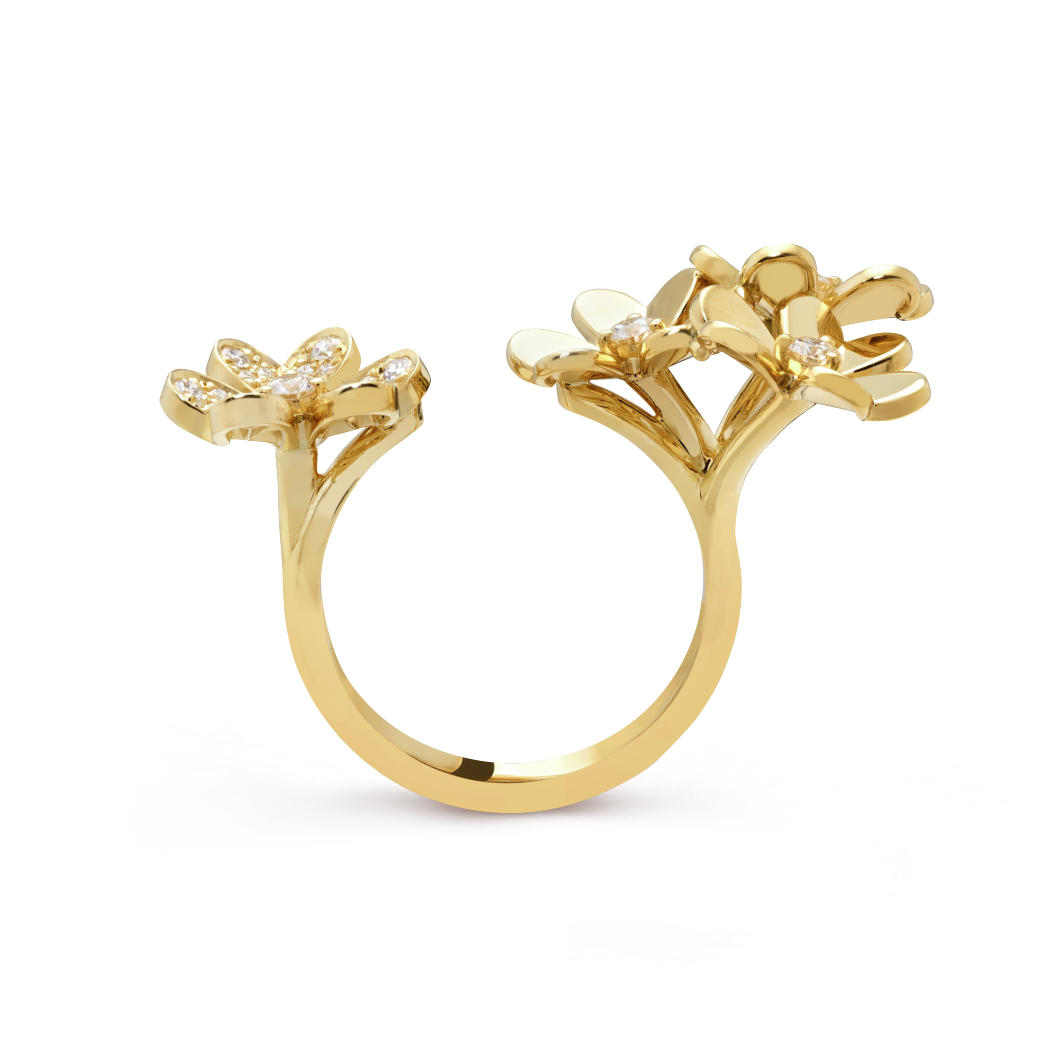 18K Gold Diamond VCA Frivole Between the Finger Ring