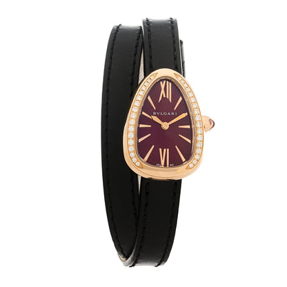 Bulgari 18K Rose Gold Calfskin Diamond Women's 27mm Serpenti Watch Red