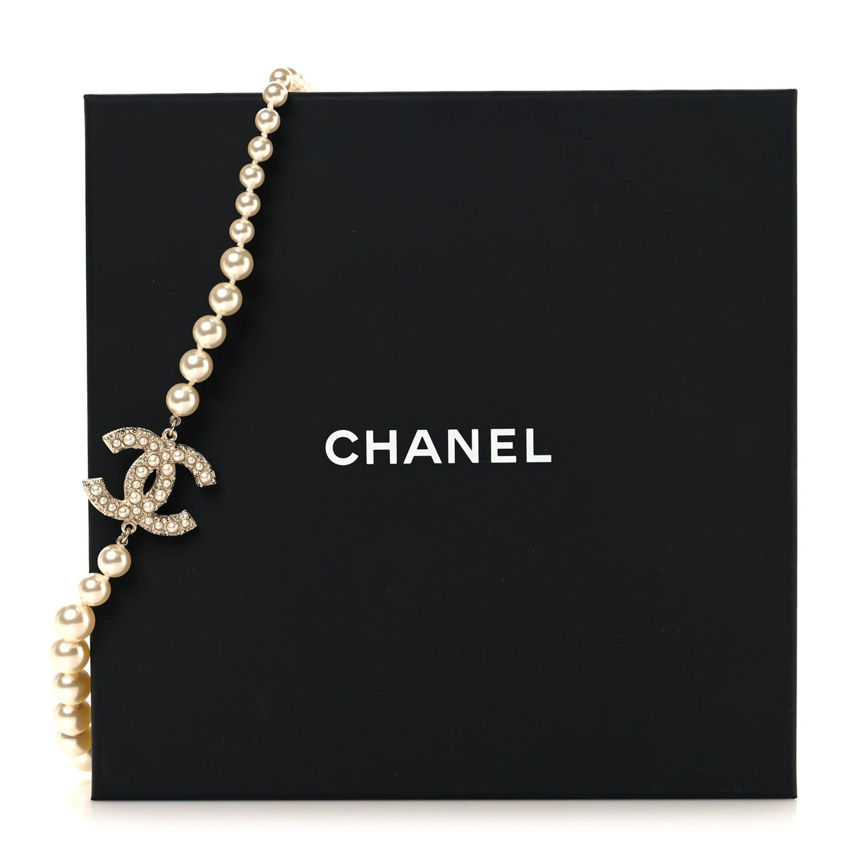 Chanel Pearl Crystal CC 100th Anniversary Necklace Light Gold