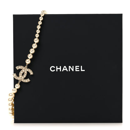 Chanel Pearl Crystal CC 100th Anniversary Necklace Light Gold