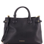 Banner Tote Leather and House Check Canvas Medium
