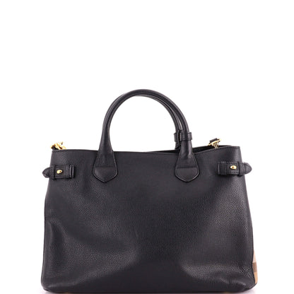 Banner Tote Leather and House Check Canvas Medium