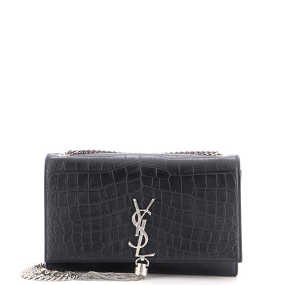 Classic Monogram Tassel Crossbody Bag Crocodile Embossed Leather Medium