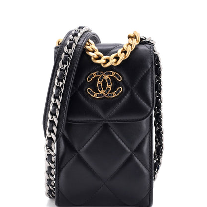 19 Vertical Phone Holder with Chain Quilted Lambskin