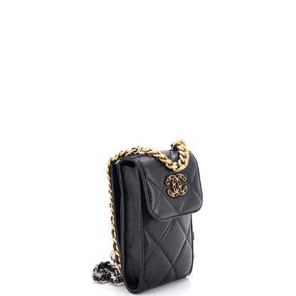 19 Vertical Phone Holder with Chain Quilted Lambskin