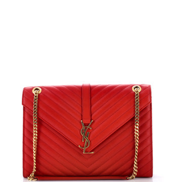 Classic Monogram Envelope Satchel Matelasse Chevron Leather Large