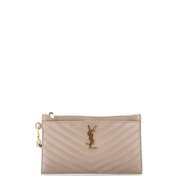 Cassandre Flap Envelope Wristlet Pouch Matelasse Chevron Leather