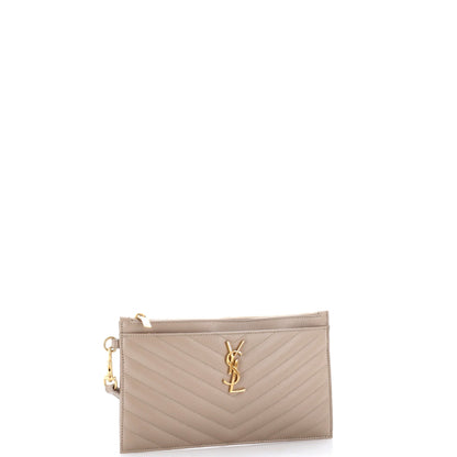 Cassandre Flap Envelope Wristlet Pouch Matelasse Chevron Leather