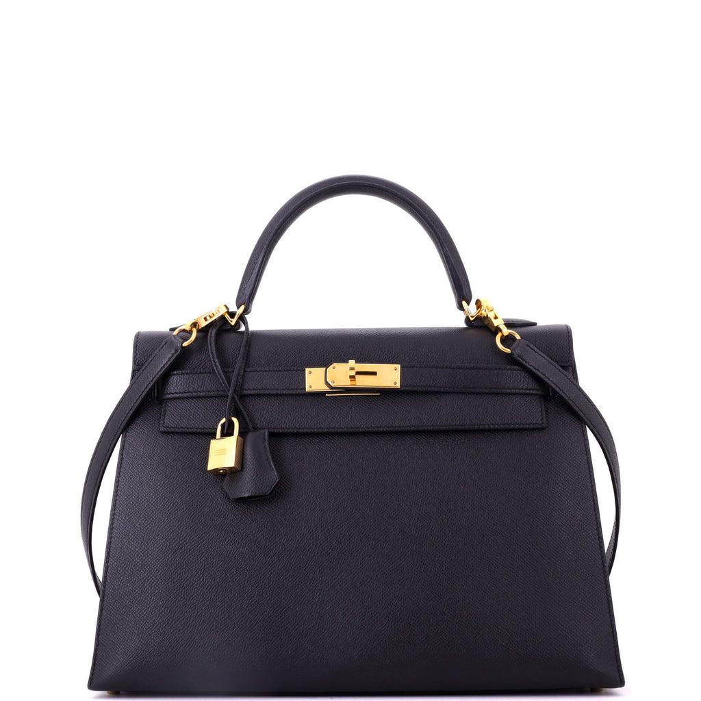 Kelly Handbag Noir Epsom with Gold Hardware 32