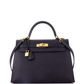 Kelly Handbag Noir Epsom with Gold Hardware 32