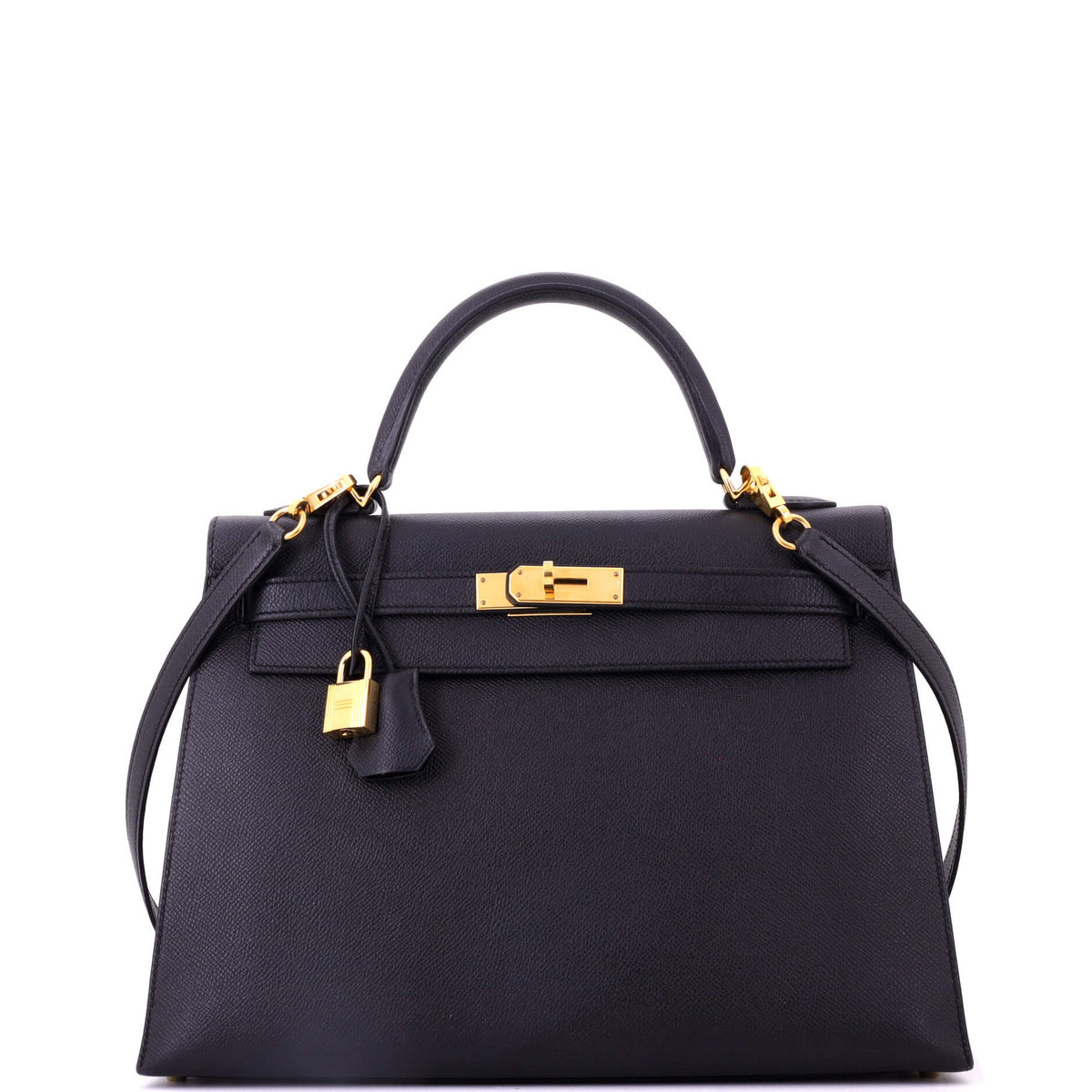Kelly Handbag Noir Epsom with Gold Hardware 32
