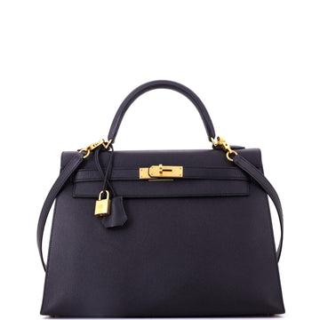 Kelly Handbag Noir Epsom with Gold Hardware 32