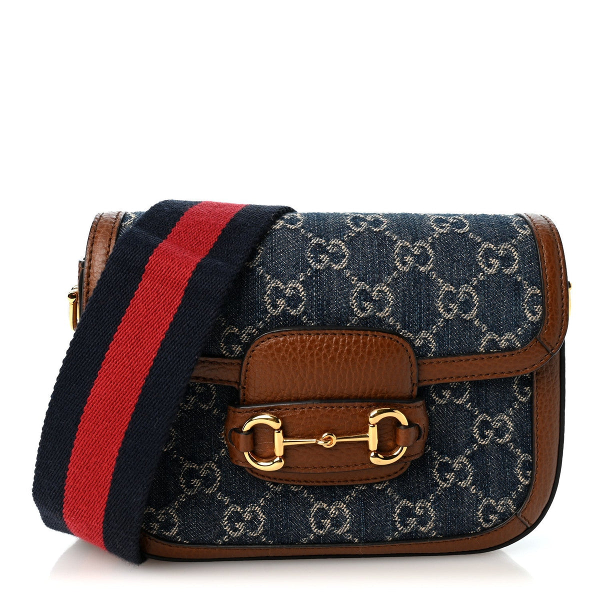 Gucci Denim Calfskin Mini Horsebit 1955 Shoulder Bag Blue Tea Cuir