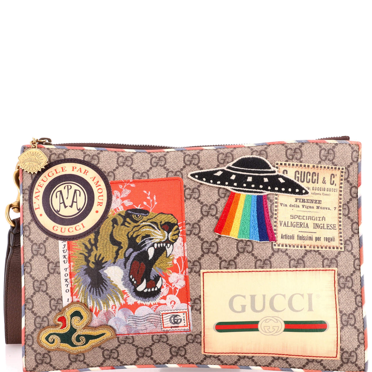 Courrier Pouch GG Coated Canvas with Applique