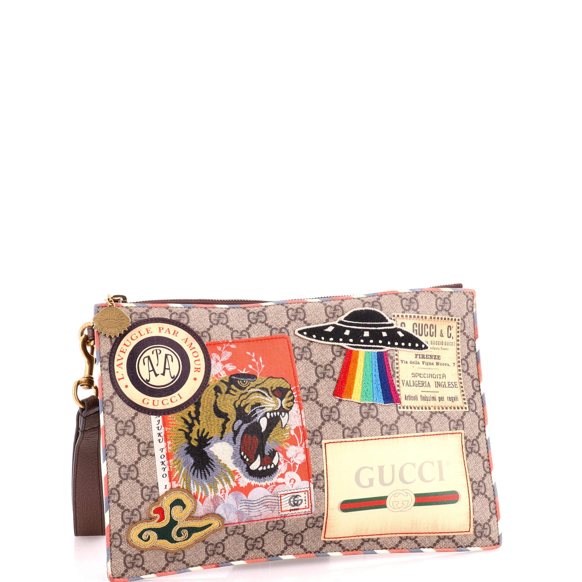 Courrier Pouch GG Coated Canvas with Applique
