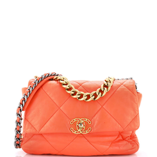 19 Flap Bag Quilted Leather Large