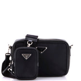 Brique Camera Crossbody Bag Re-Nylon with Saffiano Leather Small