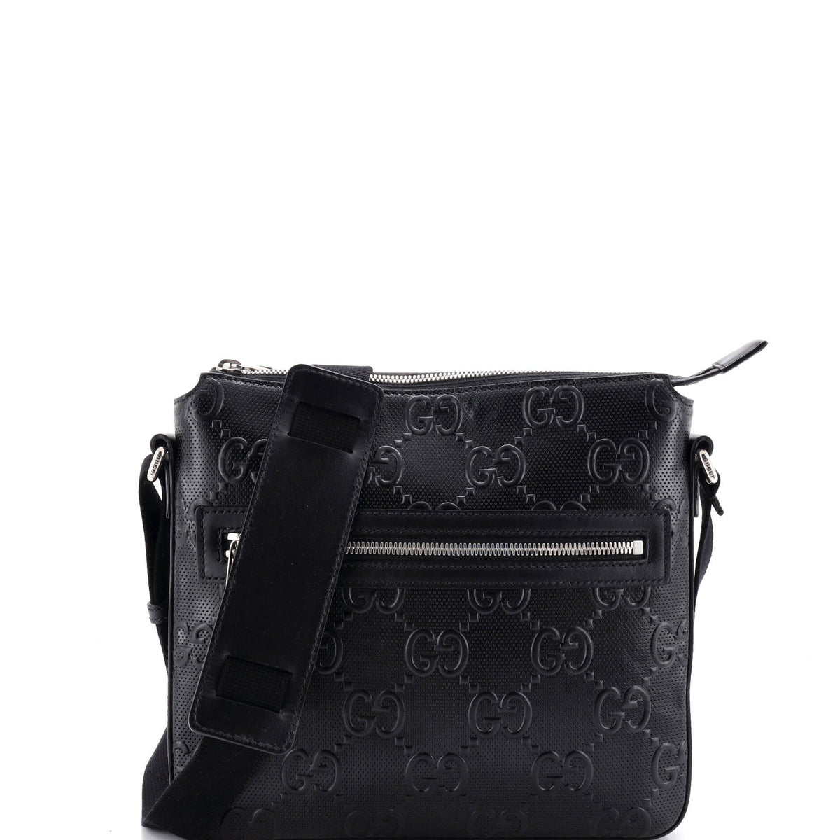 Front Zip Messenger GG Embossed Perforated Leather Small