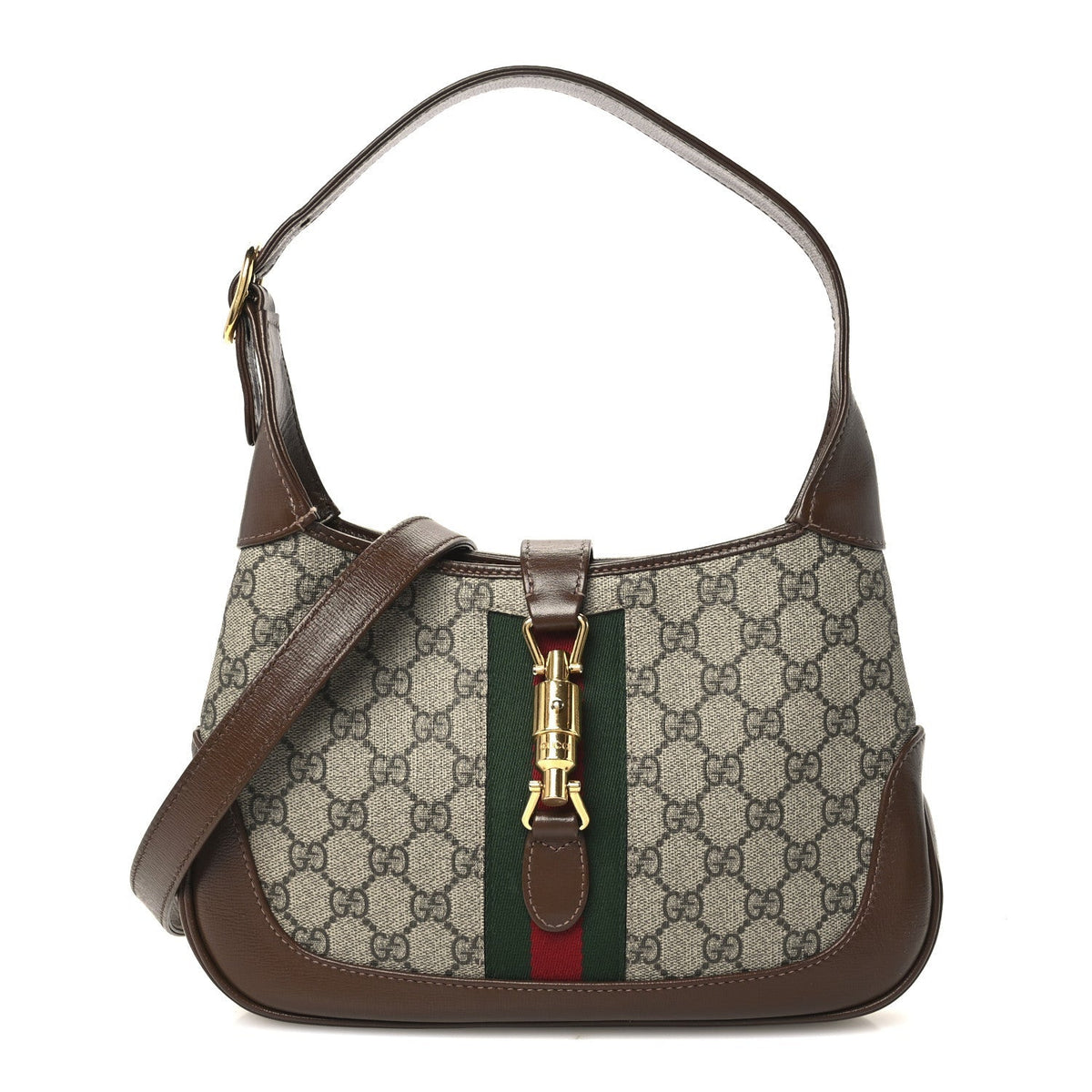 Gucci GG Supreme Monogram Small Jackie 1961 Hobo Bag Beige Ebony Brown Sugar