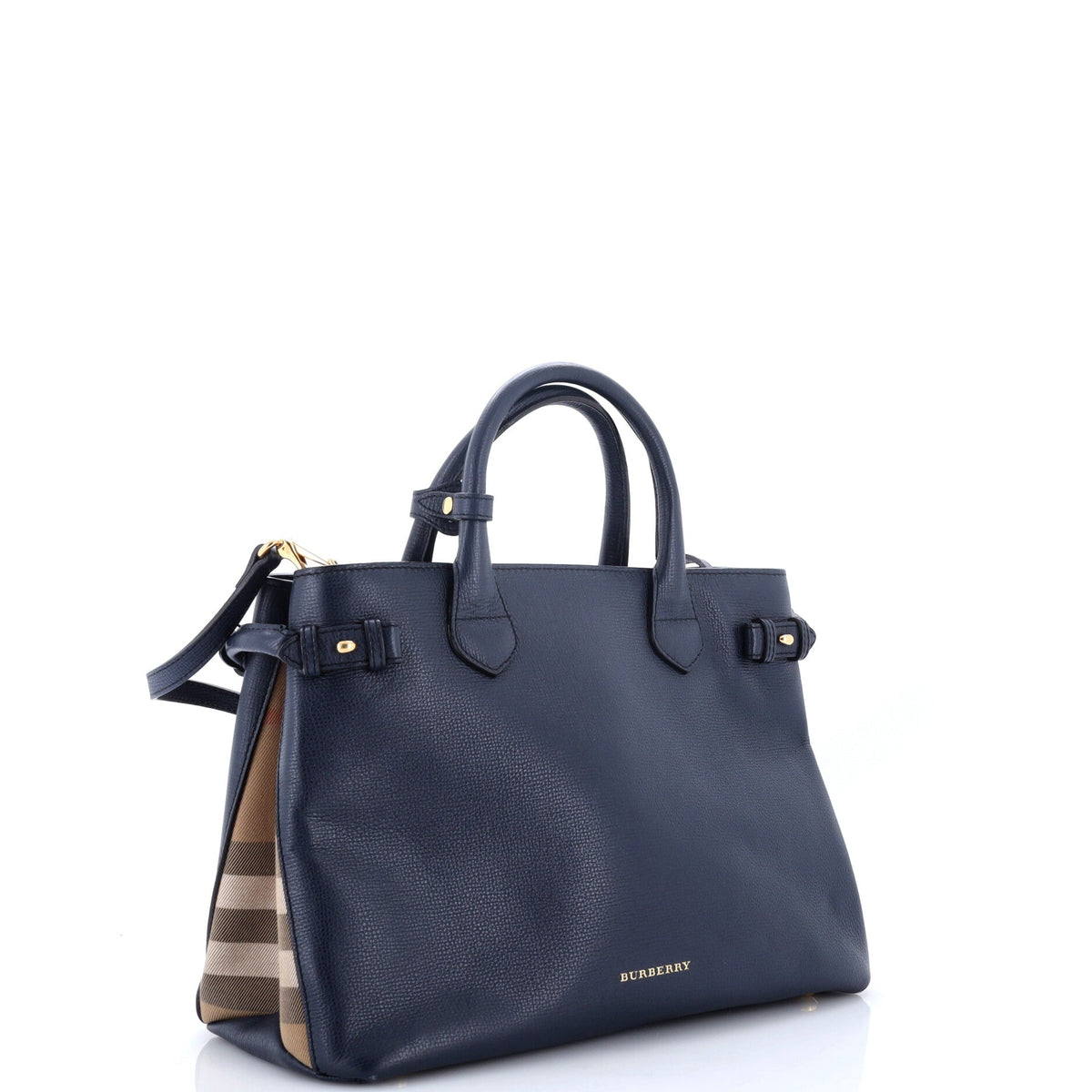 Banner Tote Leather and House Check Canvas Medium