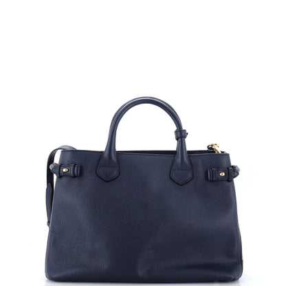 Banner Tote Leather and House Check Canvas Medium