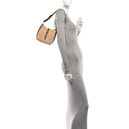 Saint Laurent Raffia Calfskin Baby Le 5 A 7 Hobo Natural Brick