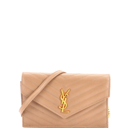 Classic Monogram Wallet on Chain Matelasse Chevron Leather Small