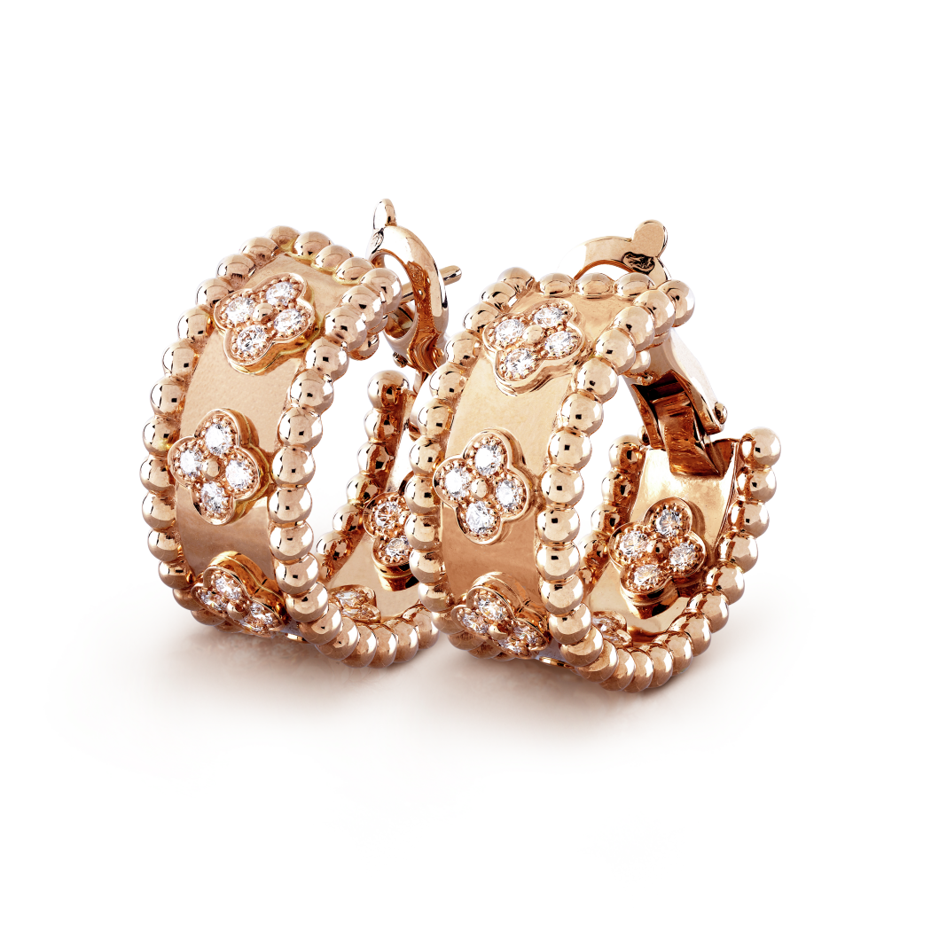 18K Gold VCA Perlée Clovers Hoop Earrings