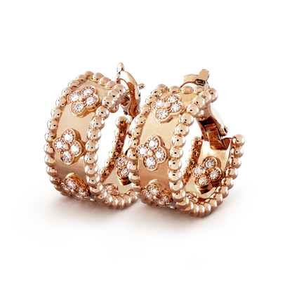 18K Gold VCA Perlée Clovers Hoop Earrings