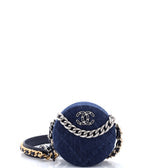 19 Round Clutch with Chain Quilted Denim