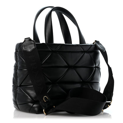Prada Nappa Triangle Quilted Double Handled Zip Pocket Tote Black