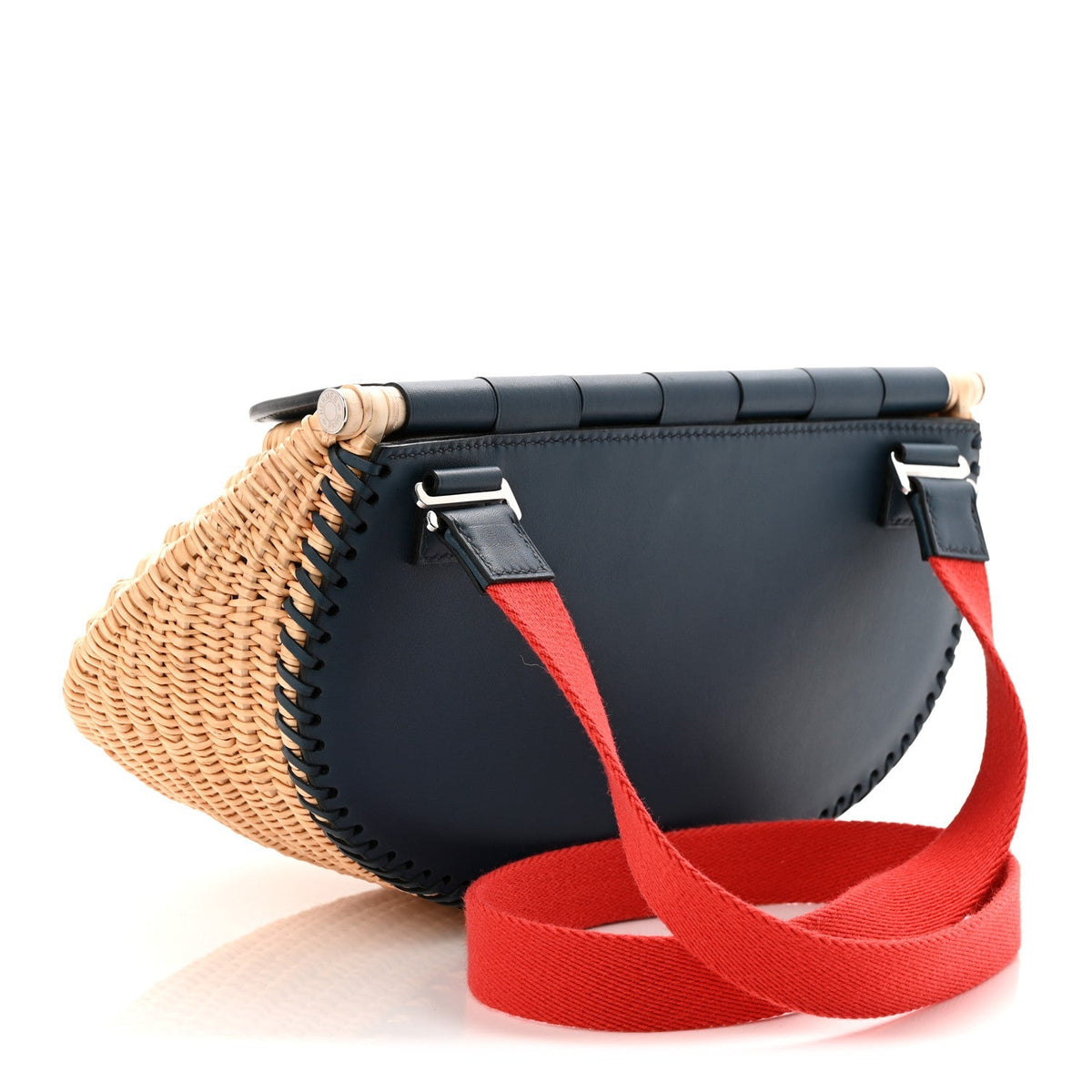Hermes Swift Wicker Picnic Fishing Bag Bleu de Prusse