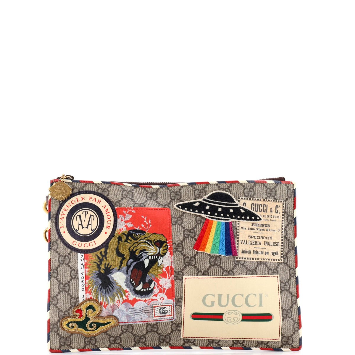 Courrier Pouch GG Coated Canvas with Applique